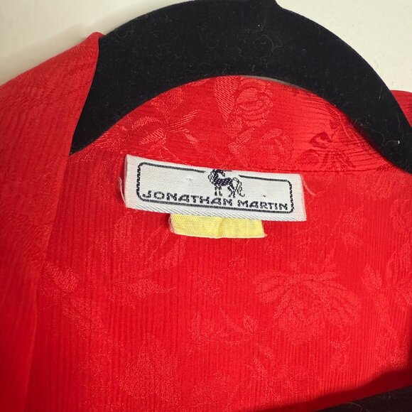 Jonathan Martin | Red Long Sleeve Mock Collar Jacquard Blouse - S - Picture 4 of 13